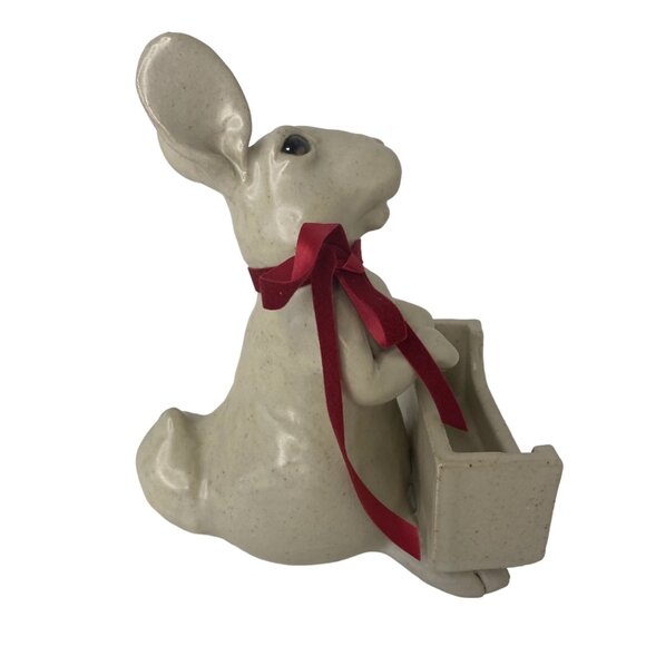 Ceramic art rabbit napkin holder candy dish Easter party decor signed 8" - Picture 4 of 9